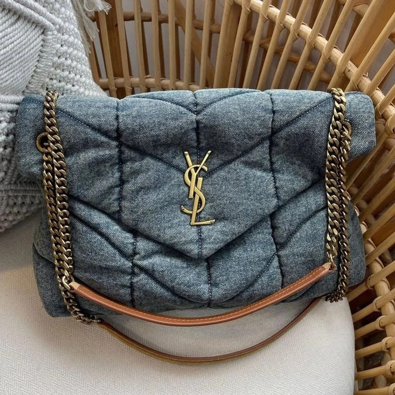 Saint Laurent Loulou Puffer Tasche in Quilted Vintage Denim